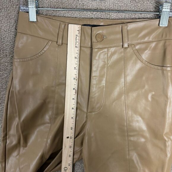 Zara Pants Womens Size Small Khaki High‎ Rise Faux Leather flare Full Length - Picture 6 of 12